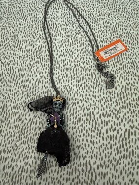 Betsey Johnson Black and Purple Skeleton Doll Necklace